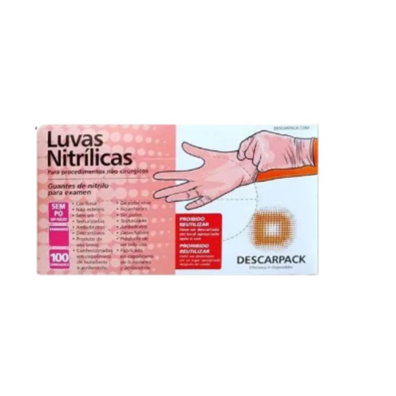 LUVA DESCARTAVEL NITRILICA DESCARPACK ROSA  M 100Un