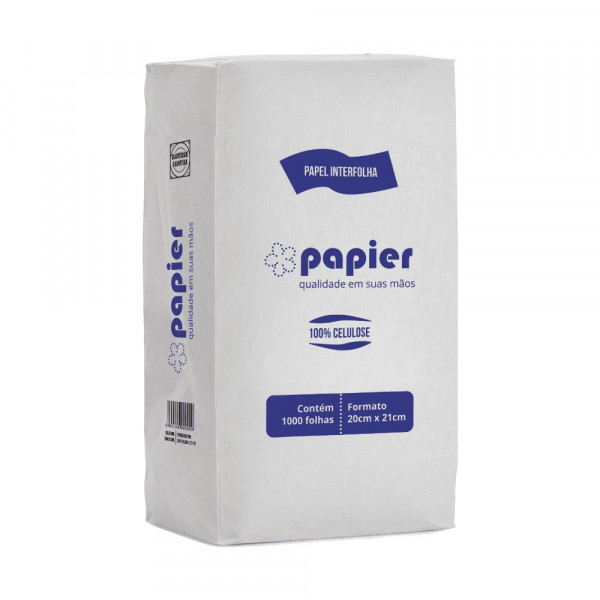 PAPEL TOALHA INTERFOLHADO PAPIER EXTRA BRANCO 100% CELULOSE 20x21x1000Fl