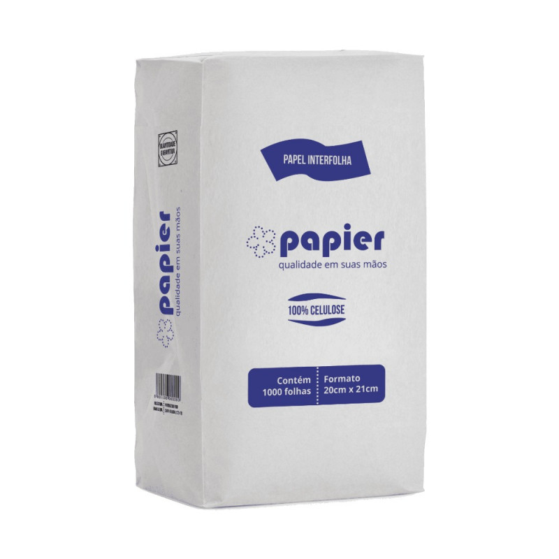 PAPEL TOALHA INTERFOLHADO PAPIER EXTRA BRANCO 100% CELULOSE 20x21x1000Fl