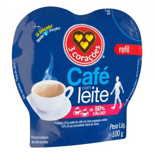 CAPPUCCINO 3 CORACOES CAFE COM LEITE REFIL  100g