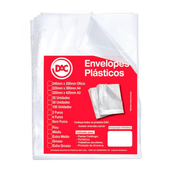 ENVELOPE PLASTICO OFICIO  4FUROS x 50un