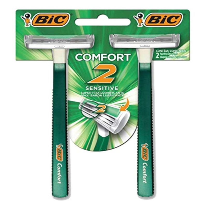 APARELHO BARBEAR BIC COMFORT 2 LAMINAS PELE SENSIVEL VERDE