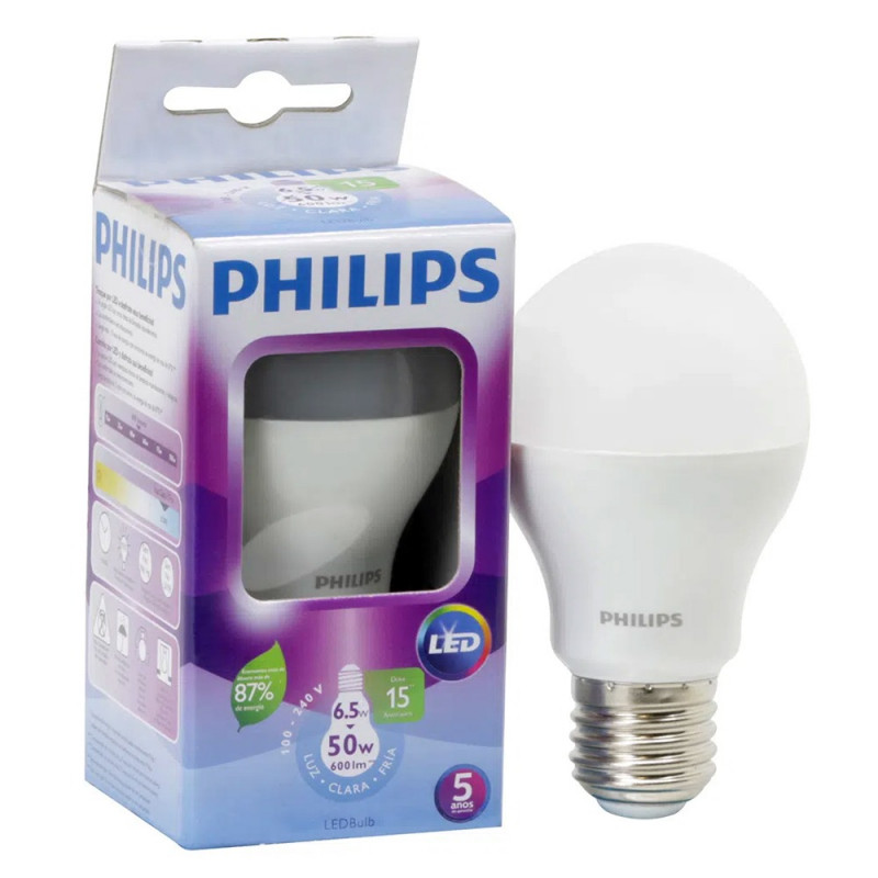 LAMPADA LED BULBO PHILIPS BRANCA  6 5W