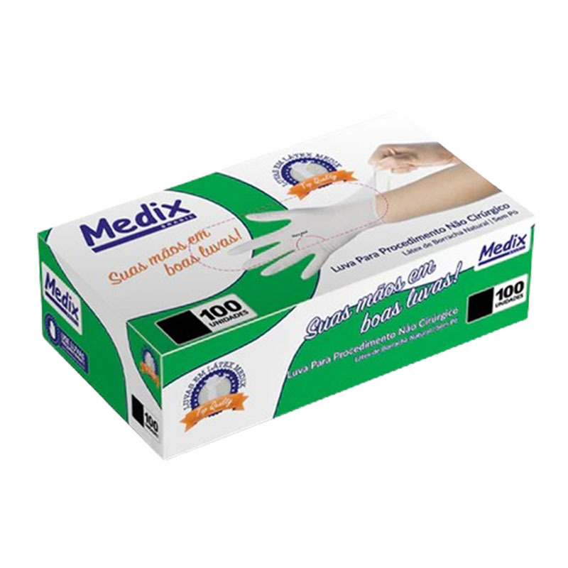 LUVA DESCARTAVEL LATEX MEDIX SEM PO PP 100Un