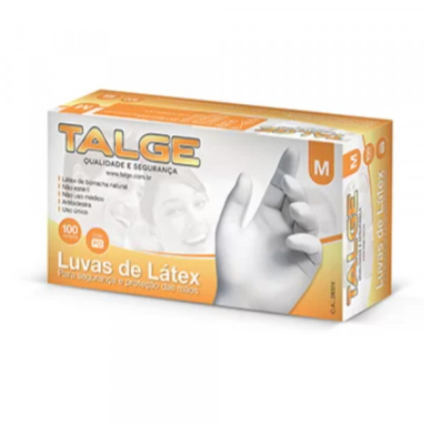 LUVA DESCARTAVEL LATEX TALGE COM PO  M 100Un