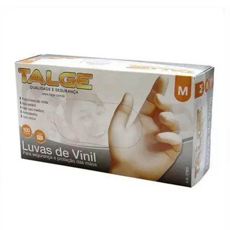 LUVA DESCARTAVEL VINIL TALGE SEM PO M 100Un