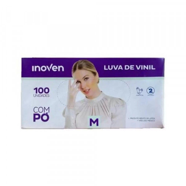 LUVA DESCARTAVEL VINIL INOVEN SEM PO  M 100Un