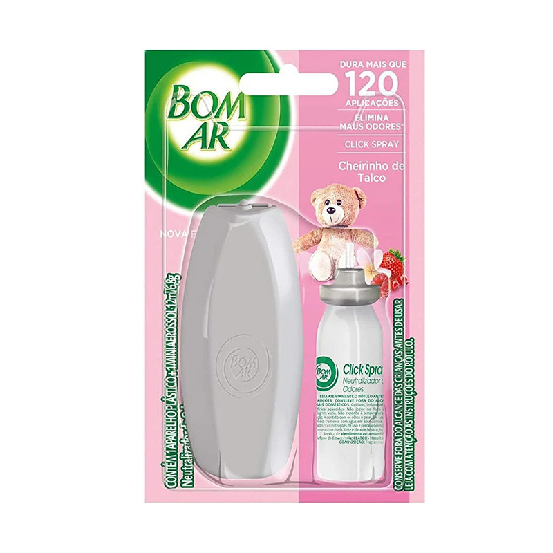 BOM AR CLICK SPRAY APARELHO+REFIL CHEIRINHO DE TALCO 12ML