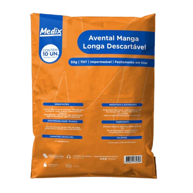 AVENTAL DESCARTAVEL TNT MEDIX MANGA LONGA 30g  10Un