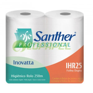 PAPEL HIGIENICO ROLAO SANTHER FD 100% CELULOSE 8x250m REF: IHR25