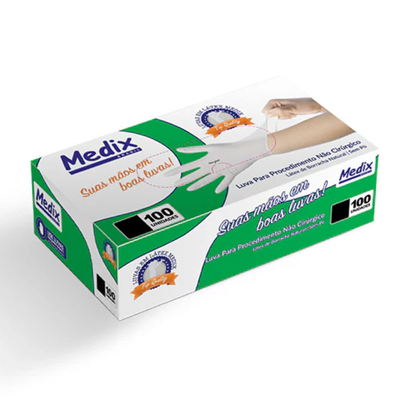 LUVA DESCARTAVEL LATEX MEDIX SEM PO M 100Un